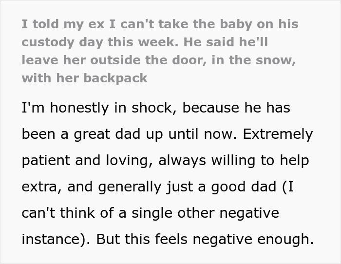 Text exchange about dad leaving baby at ex's house, expressing shock and concern over the situation.