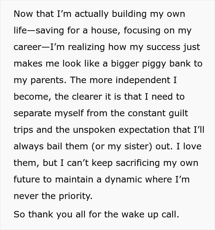 Text about building independence, financial protection, and family expectations.