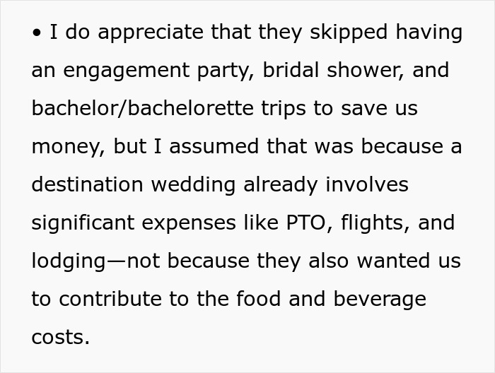 Text discussing groomsman struggles with affording destination wedding costs like PTO, flights, and lodging. Text discussing groomsman struggles with affording destination wedding costs like PTO, flights, and lodging.