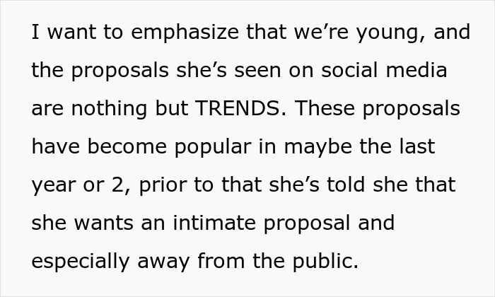 Text discussing proposal trends on social media, emphasizing the desire for intimate proposals away from the public.