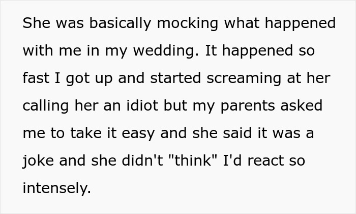 Text excerpt about a wedding with a joke that led to a dramatic reaction. Text excerpt about a wedding with a joke that led to a dramatic reaction.