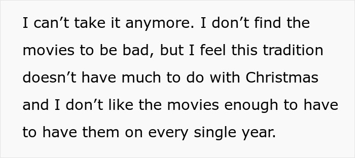 Text expressing frustration about the tradition of watching Rocky movies every Christmas. Text expressing frustration about the tradition of watching Rocky movies every Christmas.