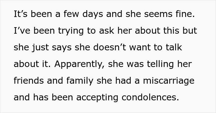 Text about girlfriend-baby-drama, where a woman shares sensitive personal information with friends and family.