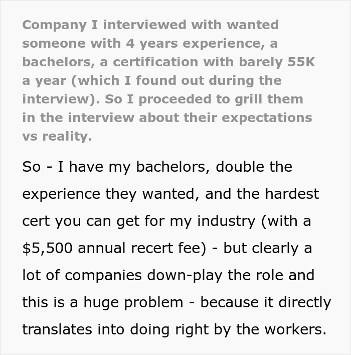 Candidate questions job expectations and salary during interview.