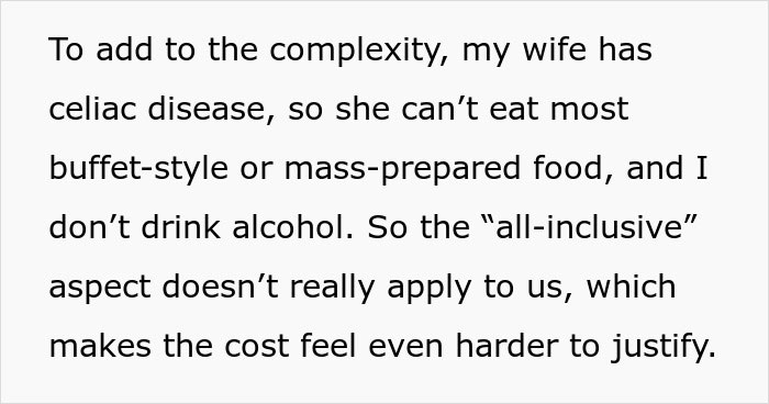Text discussing challenges faced by a groomsman who struggles with affording a destination wedding. Text discussing challenges faced by a groomsman who struggles with affording a destination wedding.