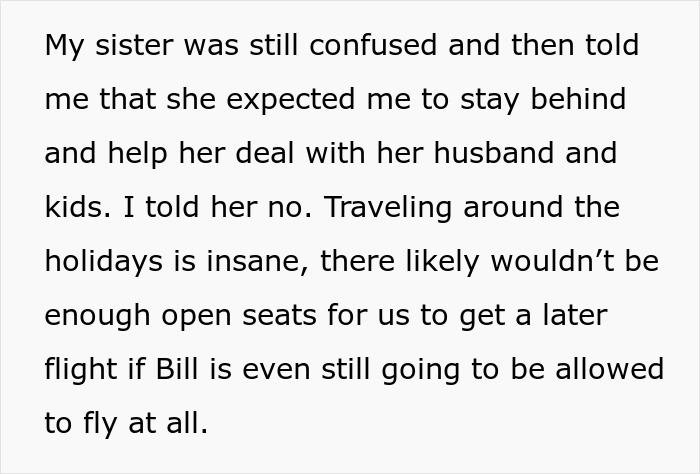 Text discussing family travel complications due to an alcoholic brother-in-law's behavior.