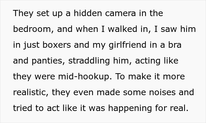 Text about a hidden camera prank causing relationship issues.
Text about a hidden camera prank causing relationship issues.