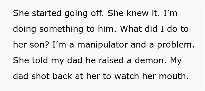 Text image relating to wedding dress conflict, bride accused of manipulating fianc&eacute;, family tensions escalating.