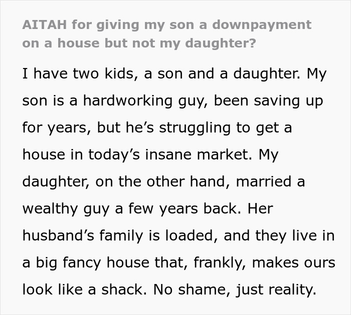 Text discussing financial differences between siblings and parental support. Text discussing financial differences between siblings and parental support.