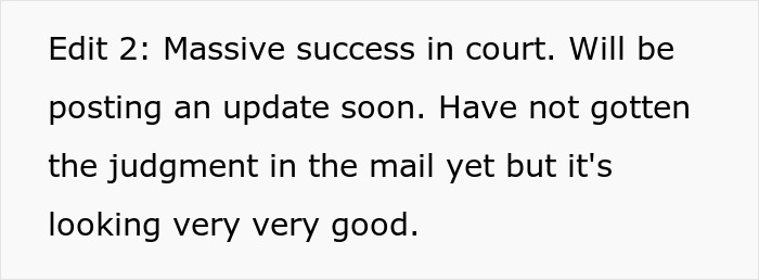 Text describing successful court outcome for tenant with AI help.