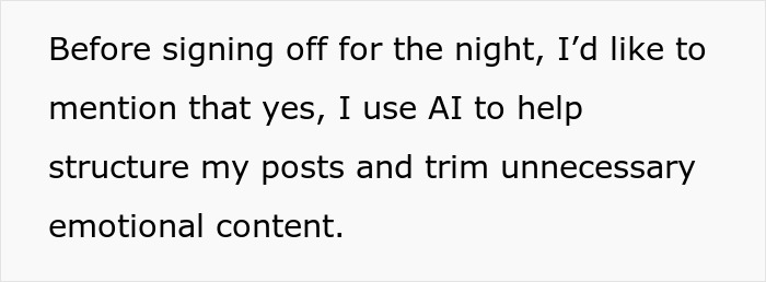 Text about using AI for structuring posts and reducing emotional content.
