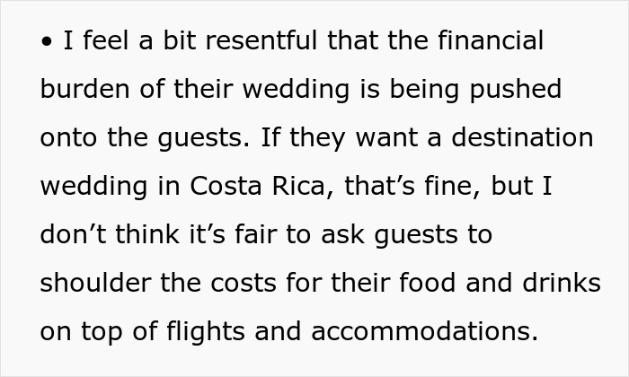 Text expressing a groomsman's concern about affording a destination wedding in Costa Rica. Text expressing a groomsman's concern about affording a destination wedding in Costa Rica.
