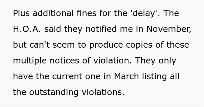 Text about HOA fines over alleged violations, homeowner disputes documentation. Text about HOA fines over alleged violations, homeowner disputes documentation.