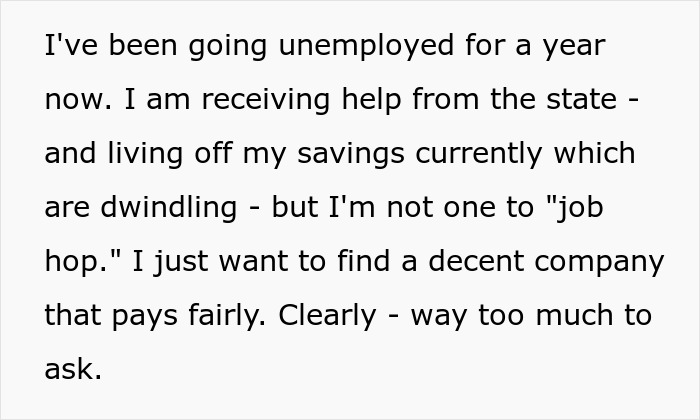 Text image about job expectations and salary concerns during an interview.