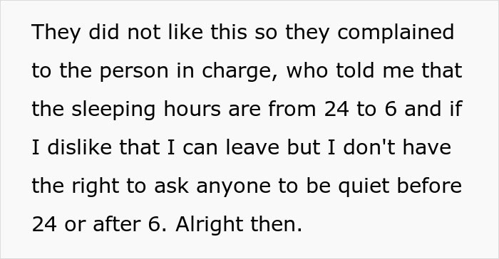 Text about a woman's insomnia due to loud roommates and their compliance with set quiet hours. Text about a woman's insomnia due to loud roommates and their compliance with set quiet hours.