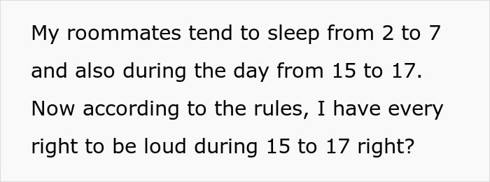 Text discussing loud roommates and insomnia, pondering noise rules compliance. Text discussing loud roommates and insomnia, pondering noise rules compliance.
