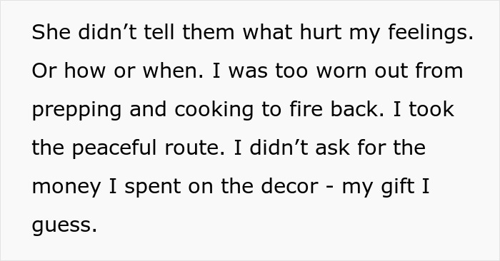 Text block about woman uninvited from baby shower, discussing hurt feelings and preparation effort. Text block about woman uninvited from baby shower, discussing hurt feelings and preparation effort.