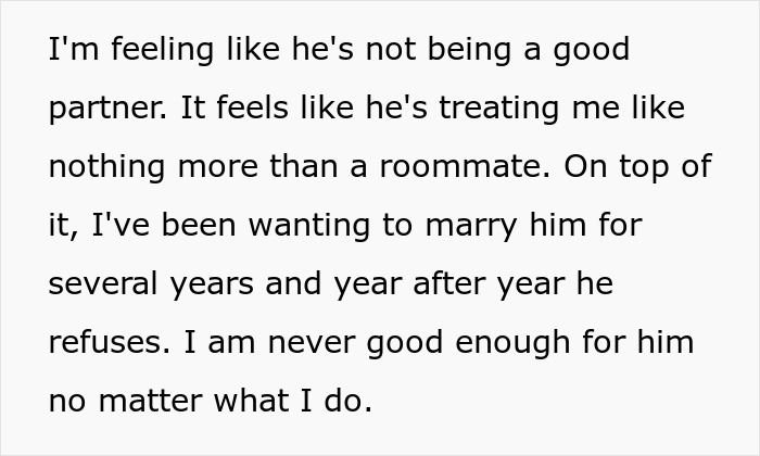 Text discusses feelings about a partner insisting on a 50/50 bill split despite unequal earnings.