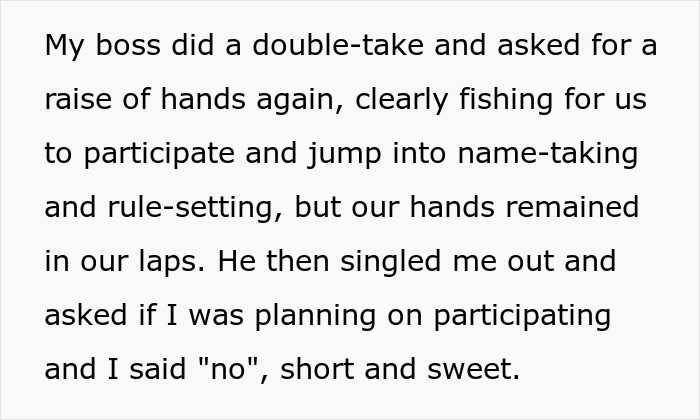 Text describing female employees refusing to plan Secret Santa, emphasizing non-participation in holiday office activities.