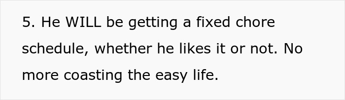 Text discussing fixed chore schedule and rejecting easy living.