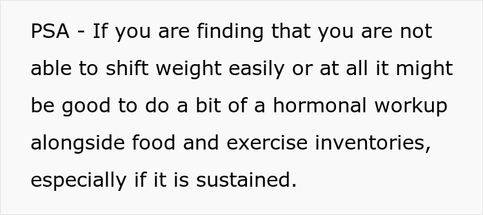 Text discussing weight shift difficulties, suggesting hormonal evaluation, nutrition, and exercise related to fat-shaming. Text discussing weight shift difficulties, suggesting hormonal evaluation, nutrition, and exercise related to fat-shaming.