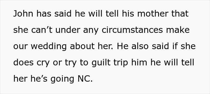 Text discussing wedding plans and family dynamics regarding dress color preferences.