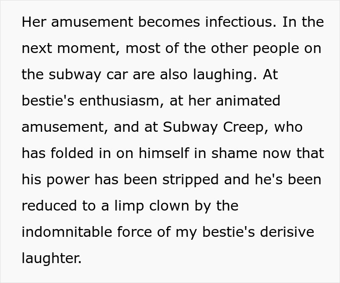 Subway pervert shamed, passengers laugh at bold woman's remarks, leaving him humiliated.