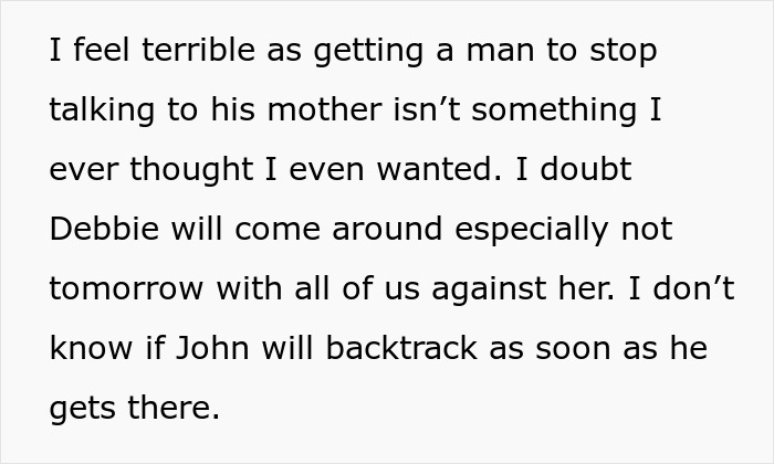 Text discussing relationship issues and the fianc&eacute;'s request not to wear a white wedding dress for his mom's comfort.