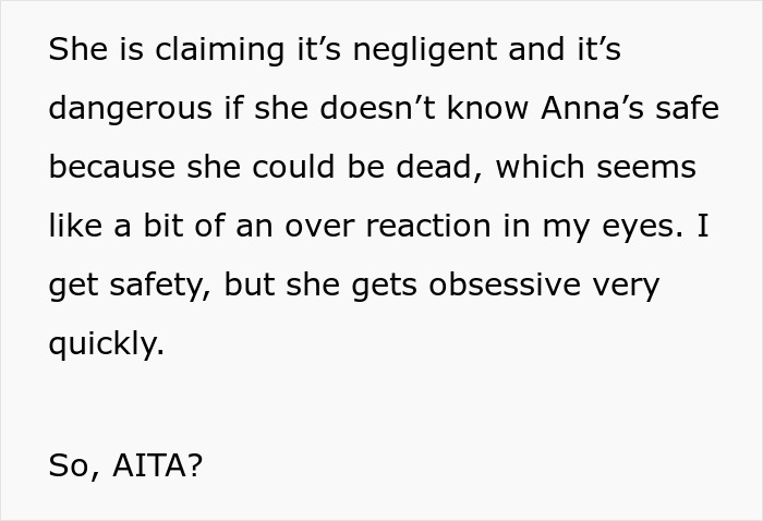 Text discussing concerns over the use of a mom tracker app on daughter's phone and questioning safety vs. obsession. Text discussing concerns over the use of a mom tracker app on daughter's phone and questioning safety vs. obsession.