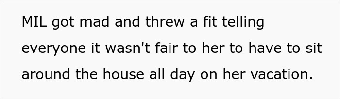 Text describing MIL's anger about staying home on vacation, linked to vacation troubles.