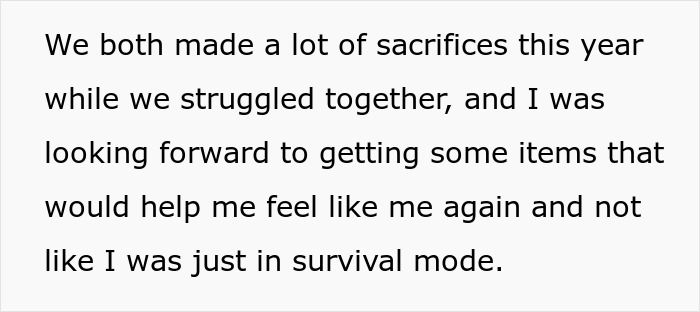 Text about sacrifices and struggles, anticipating items to feel normal again.