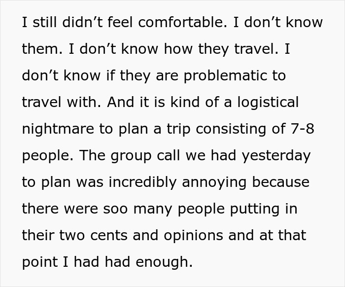 Text expressing frustration over planning a Japan trip with strangers, highlighting logistical challenges. Text expressing frustration over planning a Japan trip with strangers, highlighting logistical challenges.
