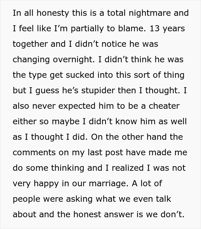 Text discussing marriage and a husband's changing behavior, with a focus on a family issue.