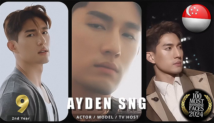 Handsome men ranked 2024: Ayden Sng, actor/model/TV host, featured with Singapore flag and ranking details.