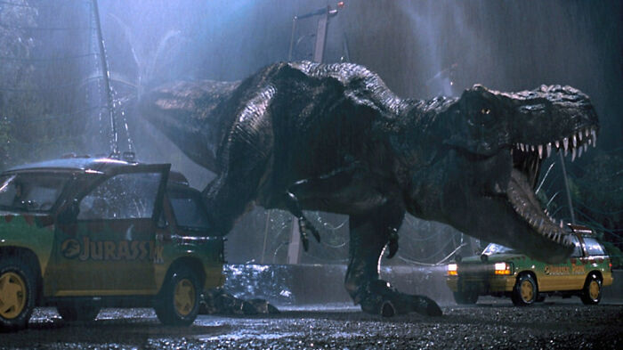 The dinosaur from "Jurassic Park", representing a story where "bad guys" were actually right. 