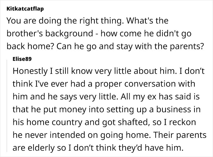 Text conversation about a deadbeat freeloader brother-in-law visiting and not returning home.