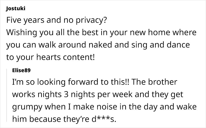 Text exchange about privacy issues and moving out from a frustrating living situation with a freeloader brother-in-law.