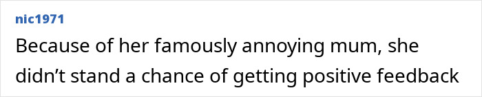 Comment on social media about famous parent affecting feedback for debutante.