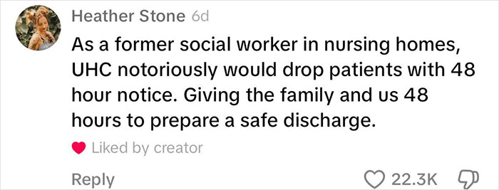 Comment discussing issues with Luigi Mangione's family nursing facilities, mentioning 48-hour patient discharge notice.