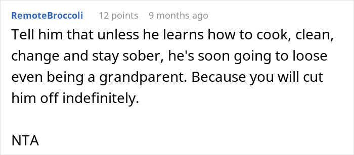Reddit comment about a grandparent needing to learn life skills to keep a family role.