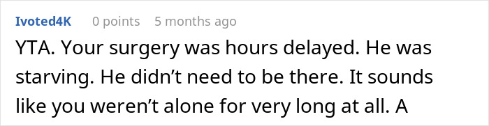 Online comment discussing husband leaving wife during surgery delay.