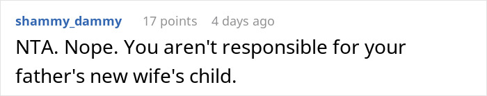 Comment about father's guilt trip over stepsister responsibility.