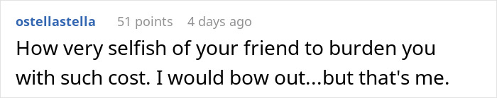 Reddit comment discussing groomsman struggle with affording a destination wedding. Reddit comment discussing groomsman struggle with affording a destination wedding.