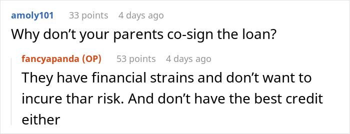 Social media thread discussing financial protection and family disagreements.