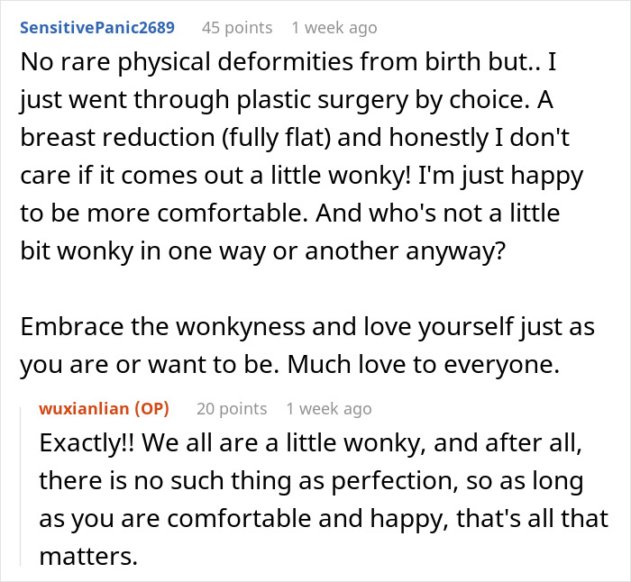 Online discussion on self-acceptance after healing from a rare birth defect. Online discussion on self-acceptance after healing from a rare birth defect.
