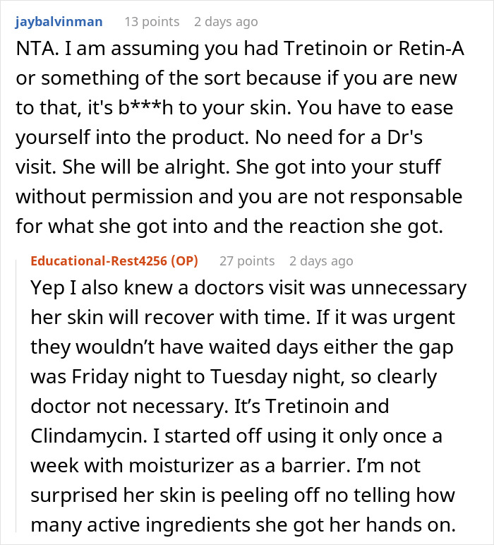 Discussion about chemical burns from using skincare products without permission. Discussion about chemical burns from using skincare products without permission.