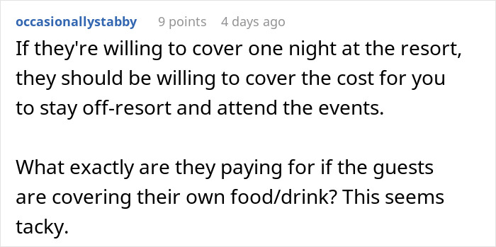 Comment discussing affordability concerns for groomsman at a destination wedding. Comment discussing affordability concerns for groomsman at a destination wedding.