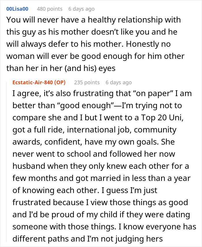 Discussion highlighting resentment over gifts due to partner prioritizing his mother.