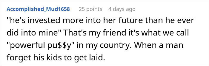 Comment about dad&rsquo;s investment in stepsister provoking discussion on family priorities.