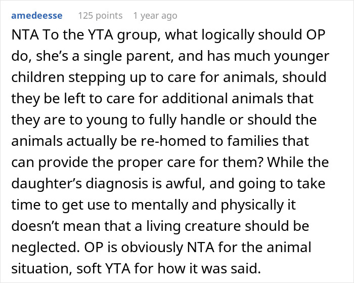 Screenshot of a Reddit comment discussing a daughter's disease and chores, sparking a divided internet debate.